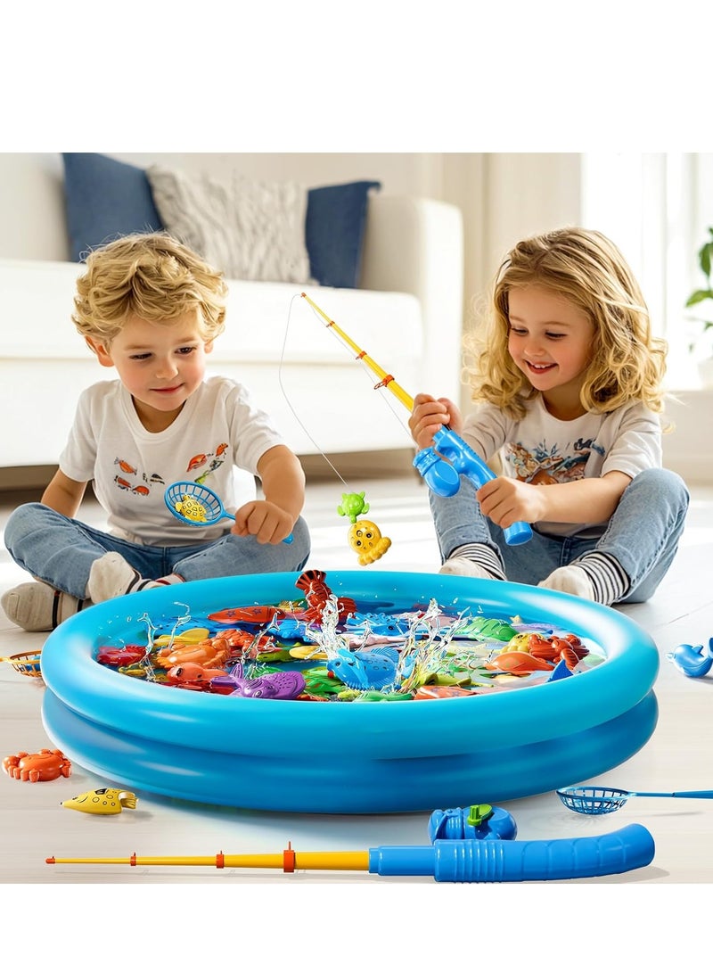 Magnetic Fishing Pool Toy Game for Kids 3-5 4-8 Years Old, Fishing Water Table Bathtub Toy with Inflatable Pool Pole Net Plastic Floating Fish, Aqua Pool Outdoor Toy for Toddler Babies - Image 3