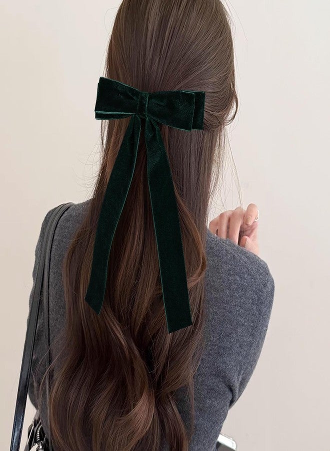 Miroksh 5.5" Dark Green Velvet Ribbon Hair Bow Clips with Tails Christmas Velvet Ribbon Cheer Bow Barrettes Alligator Hair Pins New Year Part Dress Decor Accessory For Women Teen Toddler Girls - Image 5