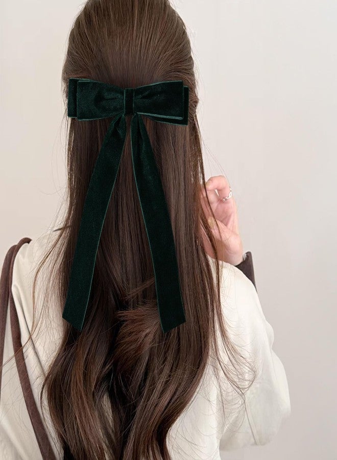 Miroksh 5.5" Dark Green Velvet Ribbon Hair Bow Clips with Tails Christmas Velvet Ribbon Cheer Bow Barrettes Alligator Hair Pins New Year Part Dress Decor Accessory For Women Teen Toddler Girls - Image 3