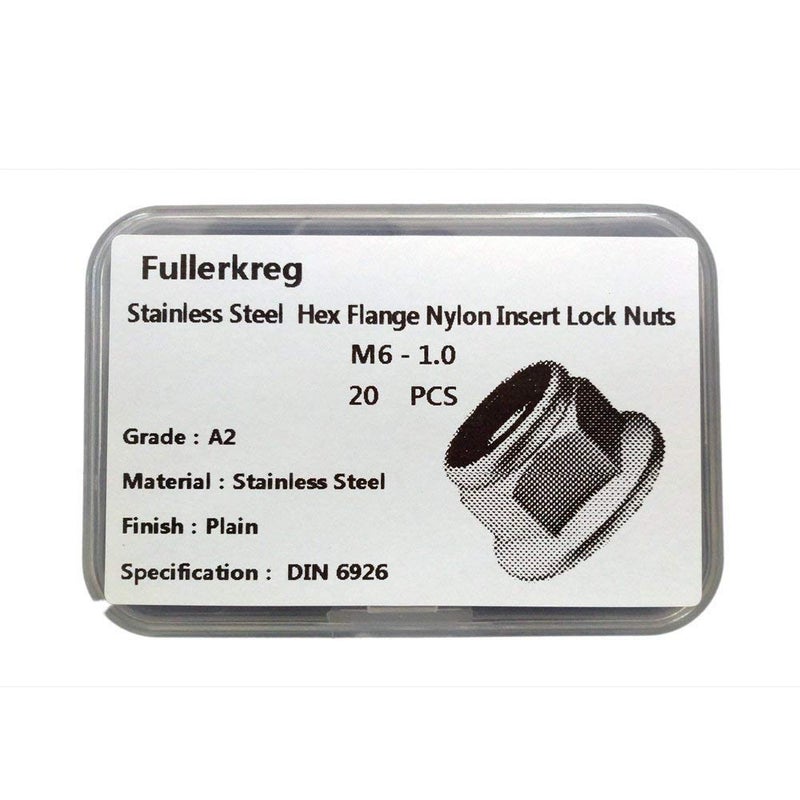 Fullerkreg (Pack of 20) M6 x 1.0 18-8 Stainless Steel DIN 6926 Hex Flange Nylon Insert Lock Nuts, Bright Finish - Image 5