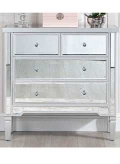 VANITY LIVING VANITY LIVING Stylish Chest of Drawers with 4 Drawers - Treviso Silver Mirrored Finish - Elegant and Functional Storage Solution for Bedroom or Living Room - Durable, Modern Design with Reflective Silver Accents  - Image 1