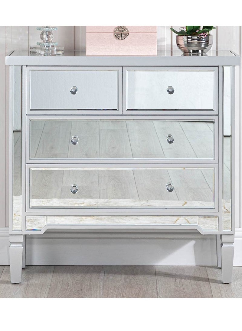 VANITY LIVING VANITY LIVING Stylish Chest of Drawers with 4 Drawers - Treviso Silver Mirrored Finish - Elegant and Functional Storage Solution for Bedroom or Living Room - Durable, Modern Design with Reflective Silver Accents  - Image 1