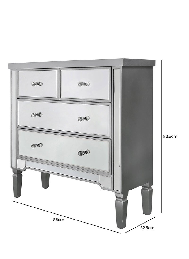 VANITY LIVING VANITY LIVING Stylish Chest of Drawers with 4 Drawers - Treviso Silver Mirrored Finish - Elegant and Functional Storage Solution for Bedroom or Living Room - Durable, Modern Design with Reflective Silver Accents  - Image 2