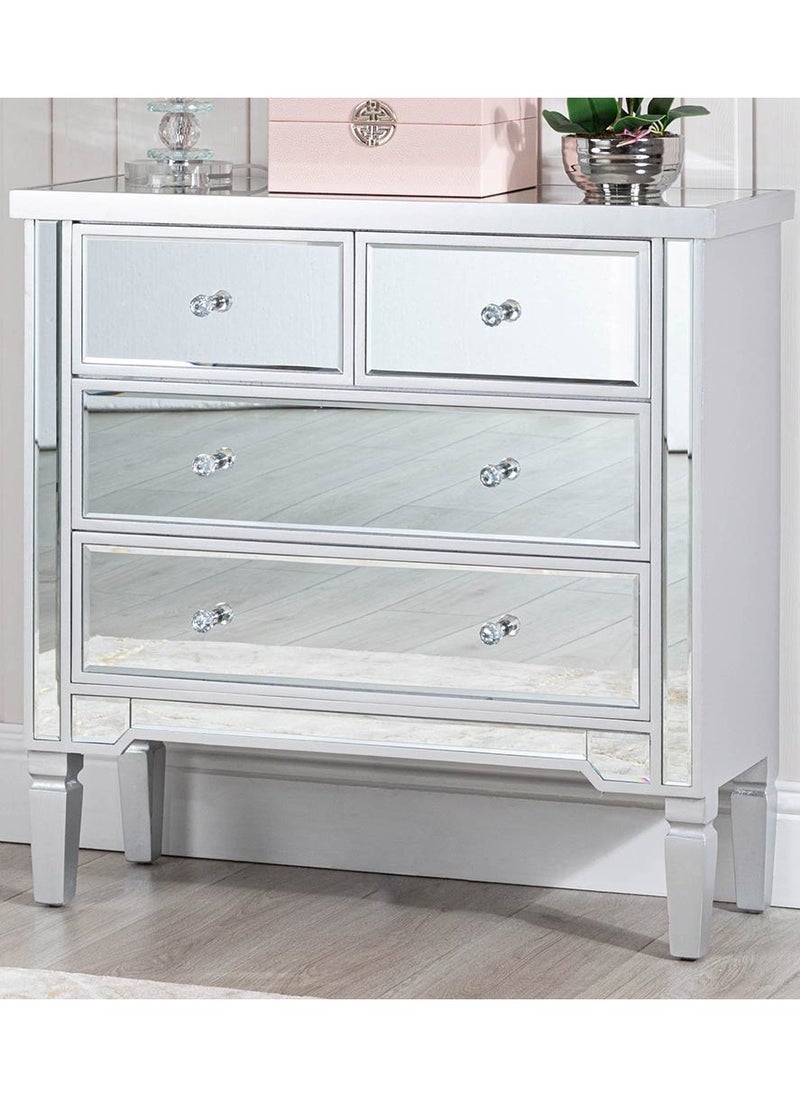 VANITY LIVING VANITY LIVING Stylish Chest of Drawers with 4 Drawers - Treviso Silver Mirrored Finish - Elegant and Functional Storage Solution for Bedroom or Living Room - Durable, Modern Design with Reflective Silver Accents  - Image 3