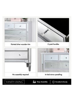 VANITY LIVING VANITY LIVING Stylish Chest of Drawers with 4 Drawers - Treviso Silver Mirrored Finish - Elegant and Functional Storage Solution for Bedroom or Living Room - Durable, Modern Design with Reflective Silver Accents  - Image 4