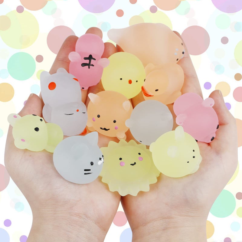 Outee 16 Pcs Mochi Toys Mini Mochi Animals Toys Glow in The Dark Toys Stress Relief Toys Bulk Mochi Cat Random Halloween Kids Party Favors for Goodie Bag Stuffers - Image 2
