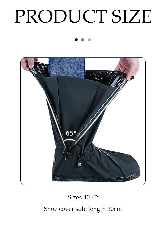 DUNISO Waterproof Shoe Cover,Rain Shoe Covers,High Tube PVC Anti Slip Rain Boots,With Straps,Zipper,And Reflective Strips, Reusable,Anti Fouling And Wear Resistant, Black (L, Sizes 40 To 42) - Image 2