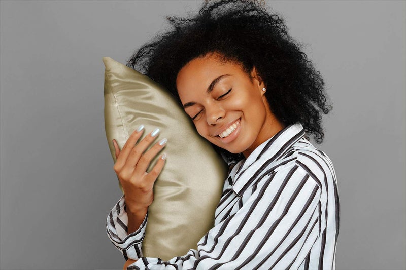 SHOPBEDDING ShopBedding Luxury Satin Pillowcase for Hair - King Satin Pillowcase with Zipper  Champagne (Pillowcase Set of 2) - Blissford  - Image 5