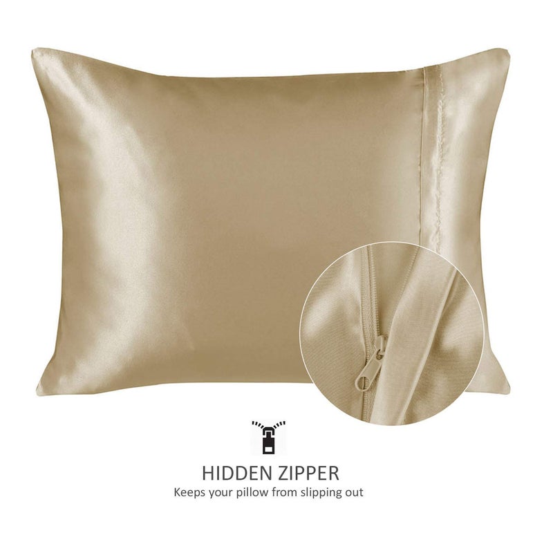 SHOPBEDDING ShopBedding Luxury Satin Pillowcase for Hair - King Satin Pillowcase with Zipper  Champagne (Pillowcase Set of 2) - Blissford  - Image 2