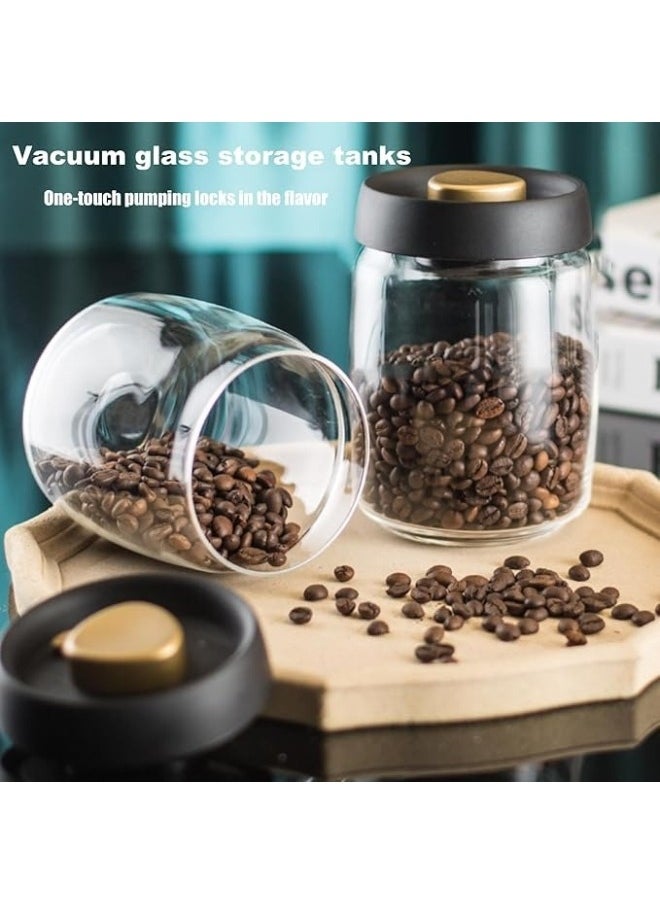 Vacuum Sealed Borosilicate Glass Coffee Bean Storage Jar, Clear with Gold Lids, 900ml