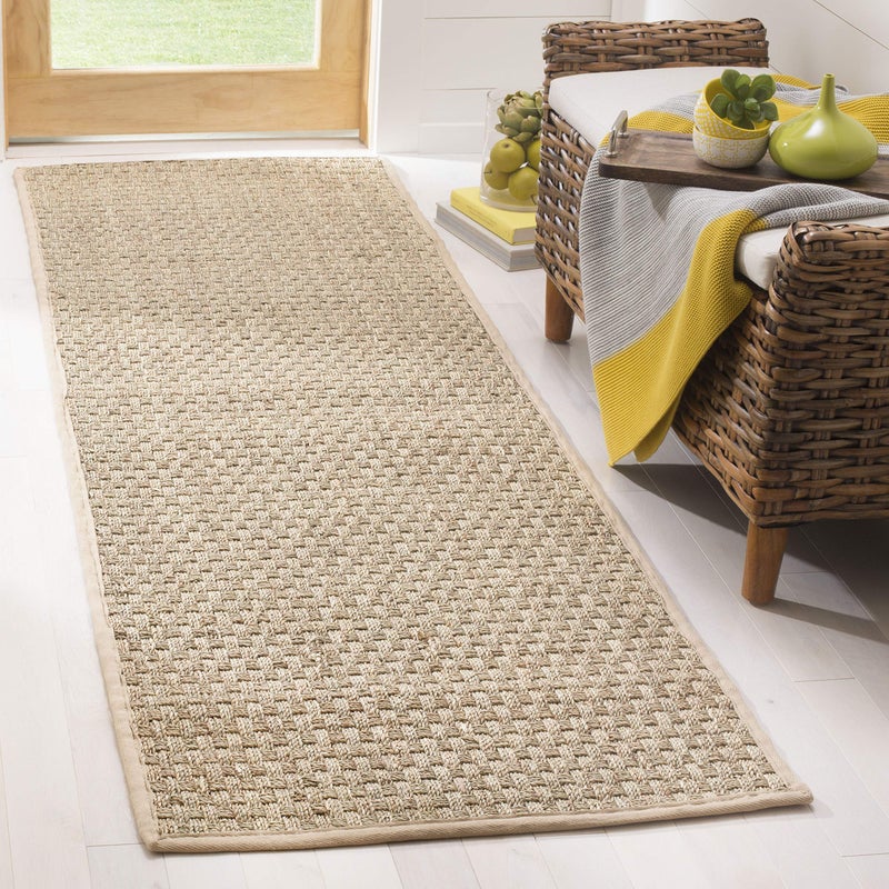 Safavieh SAFAVIEH Natural Fiber Collection Runner Rug  26 x 8 Natural  Beige Border Basketweave Seagrass Design Easy Care Ideal for High Traffic Areas in Living Room Bedroom NF114A 