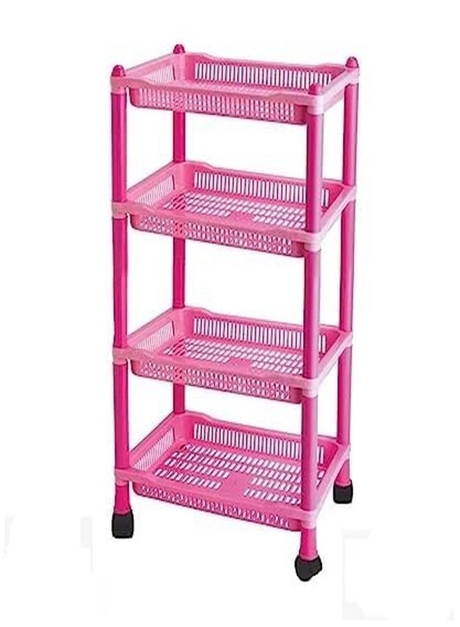 NEWON 4 Tier with Wheel Multipurpose Kitchen Storage Organizer Folding Rack Plastic Kitchen Trolley (4 Layer, Pink) - Image 2