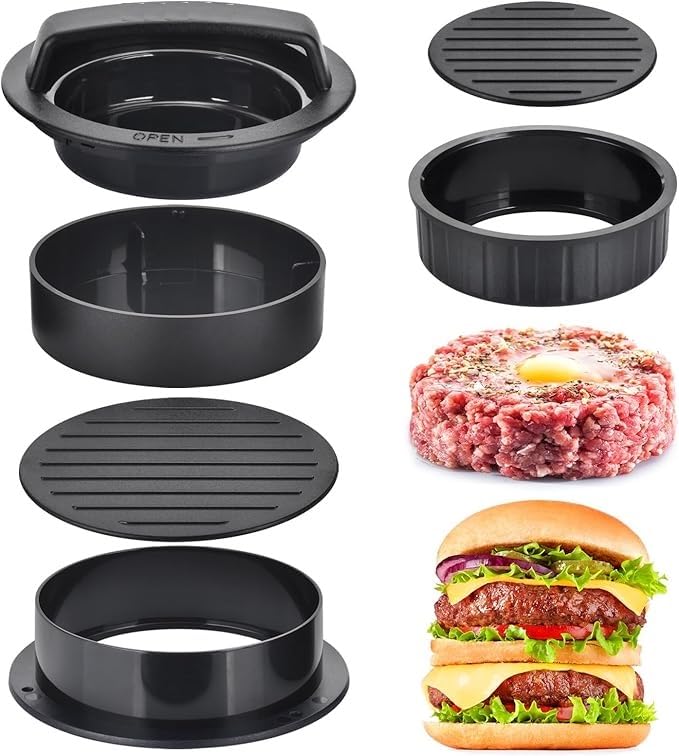 Sevia 3 in 1 Stuffed Burger Press Patty Maker Rings Molds Kit Non Stick Stuffer Hamburger Press Patty Maker Hamburger Patty Paper Sausage Patty Press for SliderPattieGrilling - Image 1