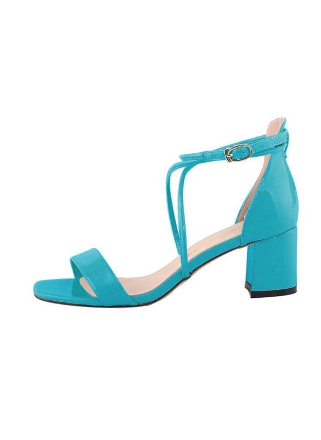 Loquat One-Strap Open-Toe Versatile Chunky-Heel Sandals 3-5cm turquoise  - Image 1