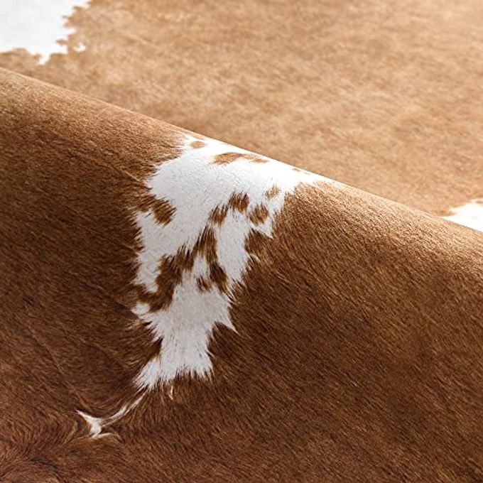 HOMORE Cowhide Rug, Cute Cow Print Rug for Living Room Faux Cow Hide Animal Print Carpet for Bedroom Office Table, 4.6 x 5.2 Feet, Khaki Brown - Image 3