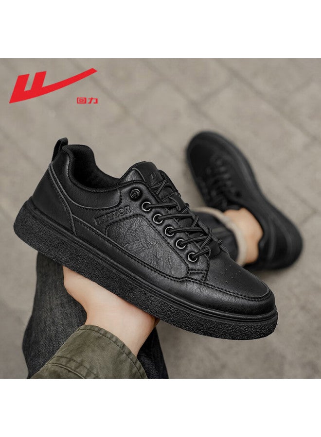 Warrior Official Men's Autumn Winter New Casual Sports Leather Slip-on Sneakers 2704 Black Size 41
