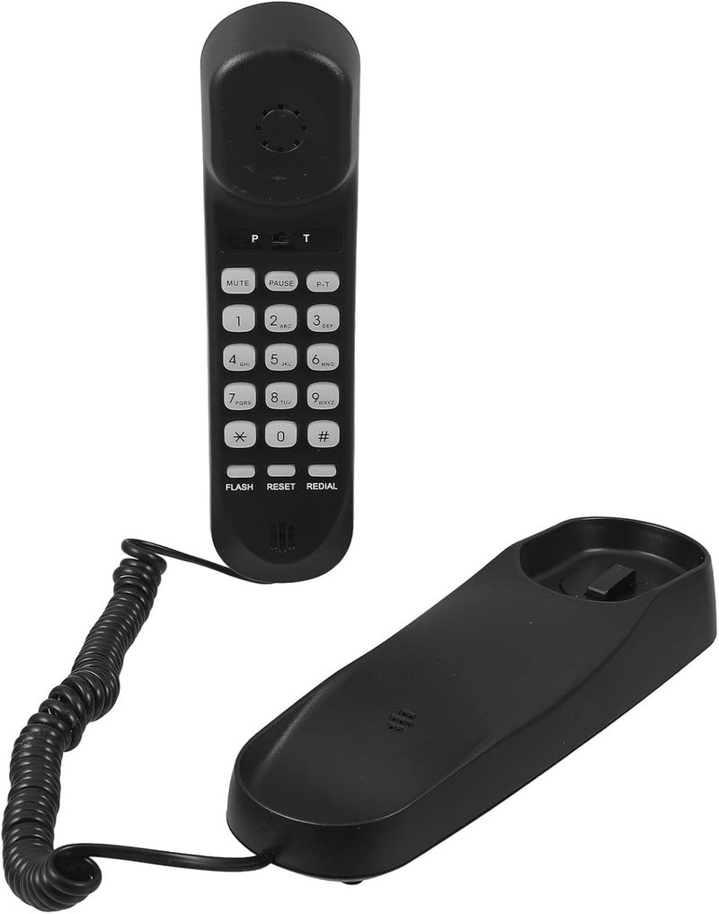 SEWACC Wall Mountable Corded Telephone Black, Household and Hotel Landline Phone with Wall Hanging Design for Home and Office Use - Image 1