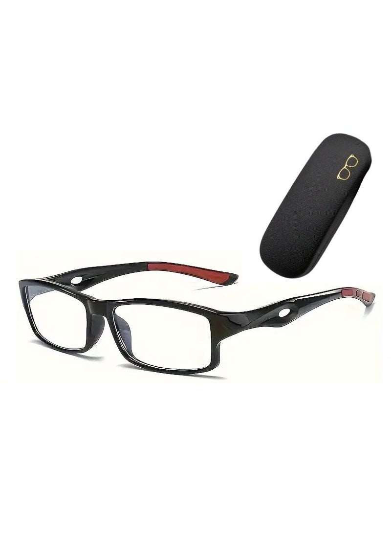 فيو نظارة قراءة خفيفة مستطيلة من البولي كربونات بإطار كامل 1.5 ديوبتر  بعدسات ايه سي حاجبة للضوء الأزرق والأشعة فوق البنفسجية ومريحة للعين للعمل والمنزل + جراب صلب مكسو بالجلد  للحفظ بعد الإستخدام - Image 1