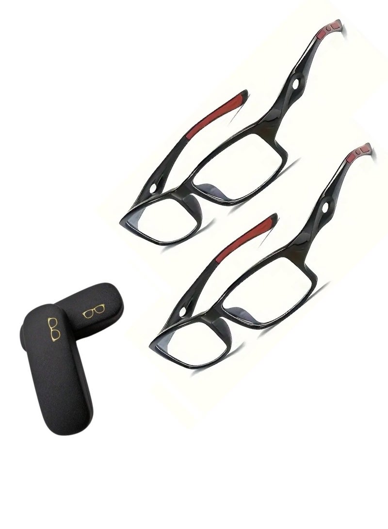 فيو نظارة قراءة خفيفة مستطيلة من البولي كربونات بإطار كامل 1.5 ديوبتر  بعدسات ايه سي حاجبة للضوء الأزرق والأشعة فوق البنفسجية ومريحة للعين للعمل والمنزل + جراب صلب مكسو بالجلد  للحفظ بعد الإستخدام - Image 4