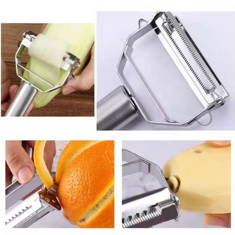 GOPINATH ECOM GopinathEcom 2 in 1 Stainless Steel Julienne Vegetable Peeler Multi-Functional Fruit & Veggie Shredder Slicer and Grater for Potatoes, Carrots, Cucumbers (Heavy Quality) - Image 4