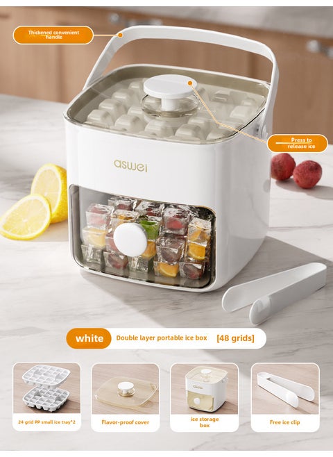 Press ice cube ice mold ice box frozen ice ball artifact grinding tool large capacity ice storage household food grade refrigerator48-grid double-layer-milk white [1 second ice off food grade]] 48-grid double-layer-milk white [1 second ice off food grade]]