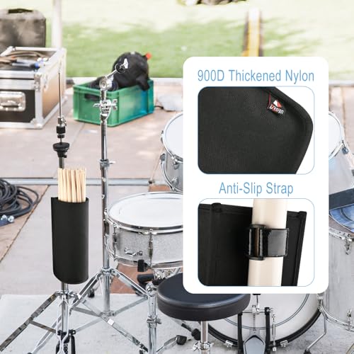 TXEsign Drumstick Holder Drum Sticks Holder Pouch for Drumsticks Brushes Mallets Up to 10 Pairs Two Straps Attach to Drum Kit Music Stand Large - Image 3