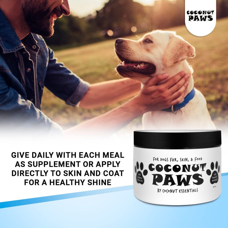 Coconut Essentials Coconut Paws Coconut Oil for Dogs Skin and Coat, Itching Relief, Hot spot Treatment for Dogs, Hair Loss, aceite de Coco para Perros | w/Olive & Sunflower | Vet Recommended 8oz - COCONUT ESSENTIALS - Image 2