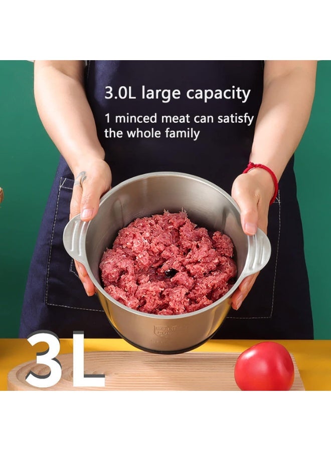 محضر طعام 3 لتر للاستخدام المنزلي من الستانلس ستيل بثلاث سرعات للحوم والخضروات وحبوب الارز ومخفوق الحليب والبصل والفواكه والبيض والفلفل الحار، 800 وات - Image 2