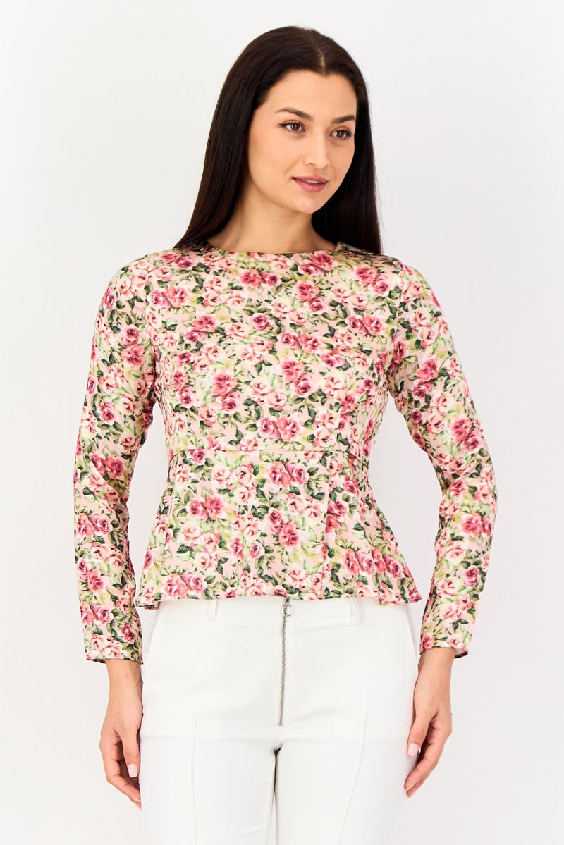 VERO MODA بلوزة نسائية بأكمام طويلة مزينة بطبعة زهور من فيرو مودا، متعددة الألوان - Image 1