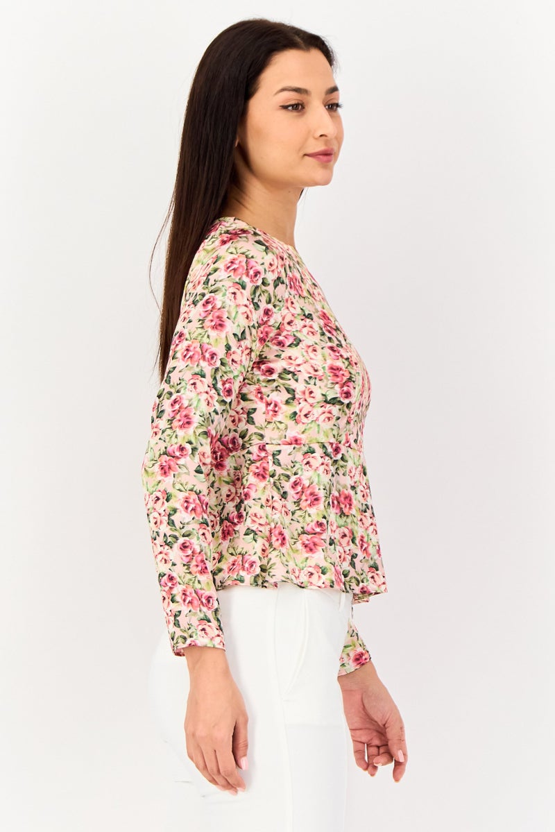 VERO MODA بلوزة نسائية بأكمام طويلة مزينة بطبعة زهور من فيرو مودا، متعددة الألوان - Image 2