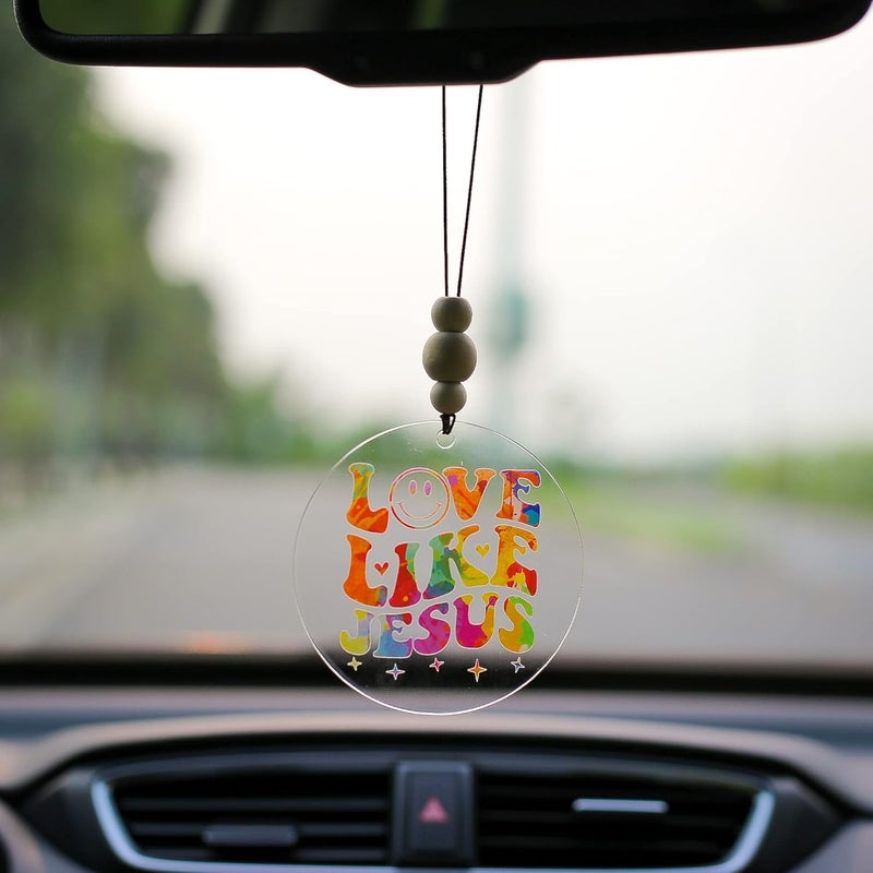 Talataca Christian 2D Flat Car Ornament with Wood Beads - Love Like Jesus - Image 1