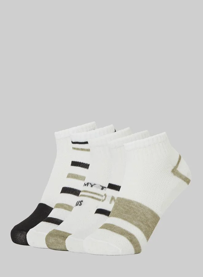 Pack of 5- Striped Detail Ribbed Cuff Ankle Socks