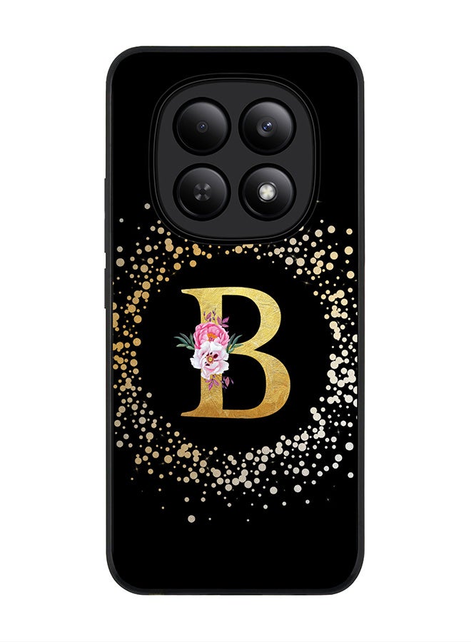 For Xiaomi Redmi Note 15 4G Case,Slim fit Camera Protection, Shockproof Thin Phone cover  - Custom Monogram Floral - B ( Black )