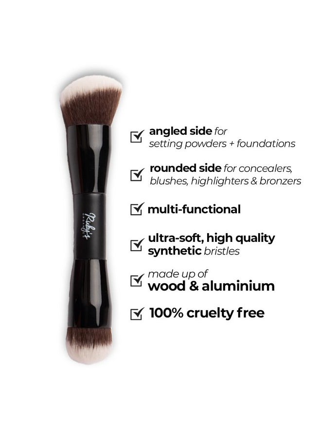 Ruby's Organics - Ruby's Organics Dual Ended Makeup Brush For Face Makeup - Multipurpose Brush For Foundation, Concealer, Blush And Compact For Flawless Finish, Blending And Powder Brush, Cruelty-Free, Large Coverage Makeup Tool - Image 1