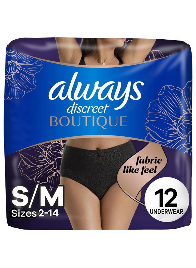 Always Discreet Boutique Low-Rise Postpartum Incontinence Underwear Size S/M Maximum Absorbency, Up to 100% Leak Protection, Black, 12 Count (Pack of 1) - Image 1