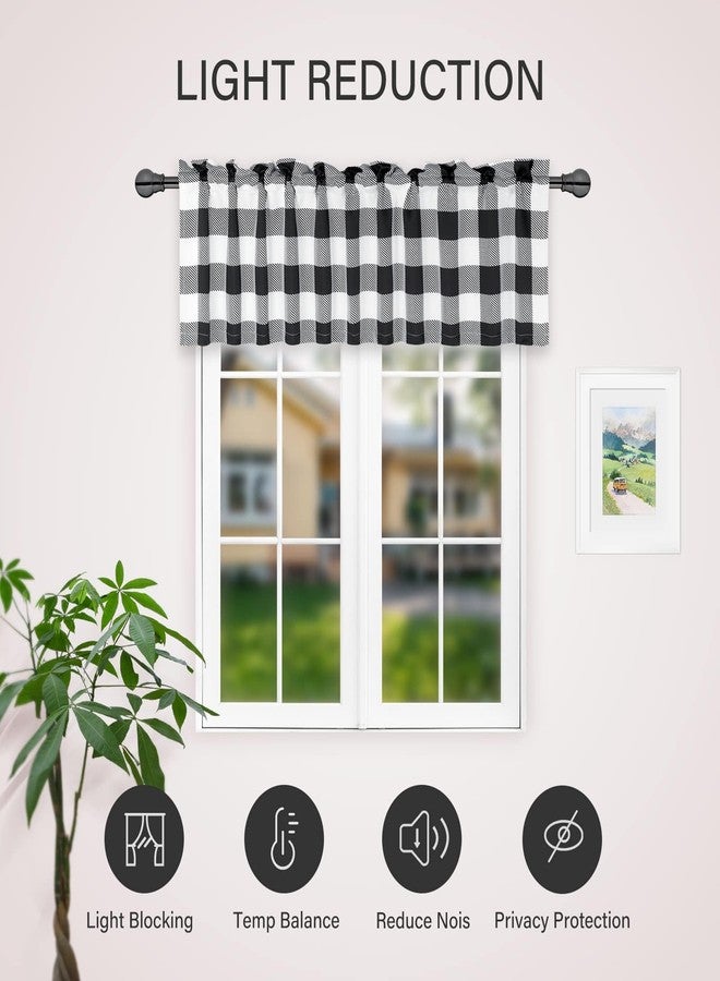 Simple Deluxe Buffalo Plaid Curtains, Black and White Farmhouse Design Blackout Valances Window Treatment for Kitchen Windows, Living Room, Farmhouse, Bedroom, 52" W x 15" L - Image 2