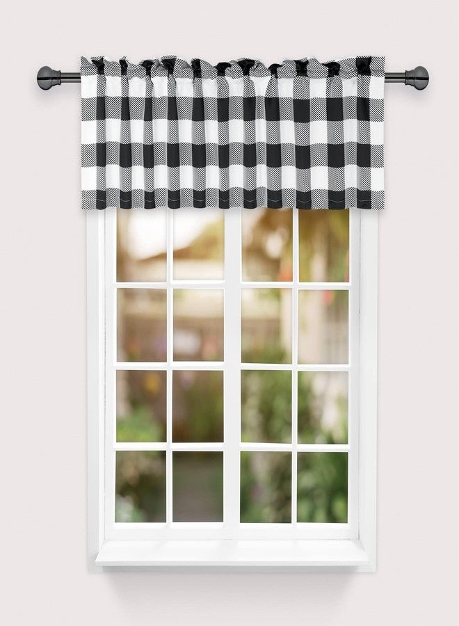 Simple Deluxe Buffalo Plaid Curtains, Black and White Farmhouse Design Blackout Valances Window Treatment for Kitchen Windows, Living Room, Farmhouse, Bedroom, 52" W x 15" L - Image 1