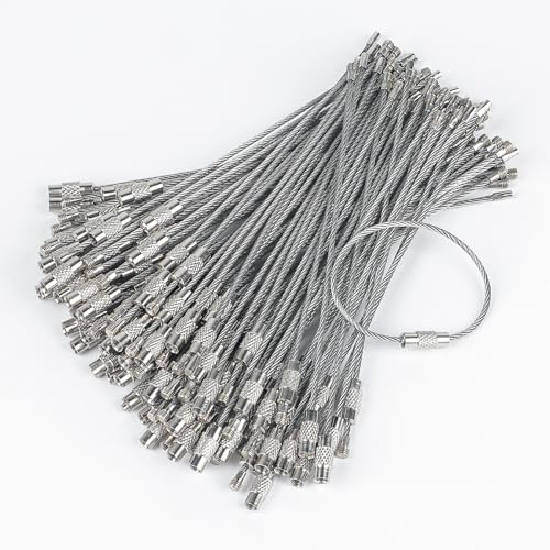 Pawfly 5 Inch Wire Keychain Cable Large Stainless Steel Key Ring Loop Holder for Outdoor Hiking Heavy Duty Connectable Luggage Tag Keeper for Sport and Travel, 100 Pack - Image 1