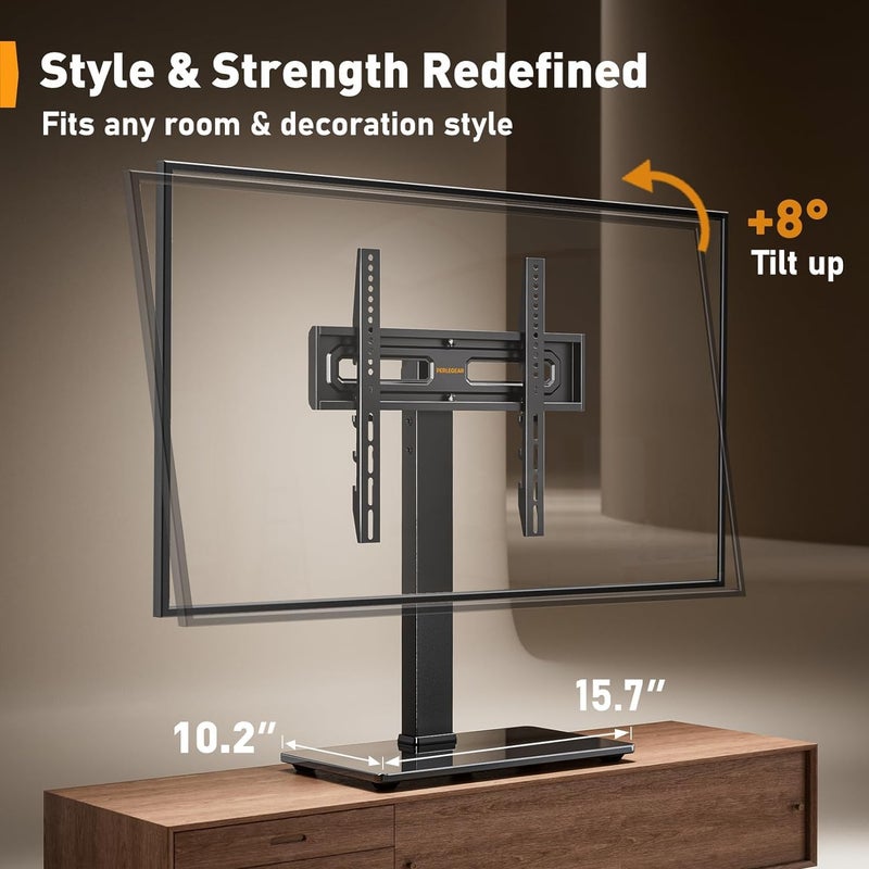 Perlegear Universal Swivel TV Stand Base for 32â€“70 inch TVs, Height Adjustable Table Top TV Stand Mount with Tilt, Tempered Glass Base, Holds up to 88 lbs - Image 4