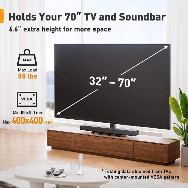 Perlegear Universal Swivel TV Stand Base for 32â€“70 inch TVs, Height Adjustable Table Top TV Stand Mount with Tilt, Tempered Glass Base, Holds up to 88 lbs - Image 2