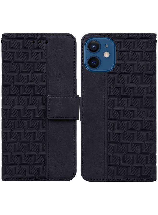 اس-توب جراب لهاتف iPhone 12 mini مصنوع من الجلد المنقوش هندسيًا - Image 1