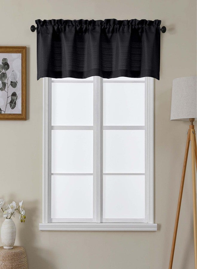 Lecloud Black Valances for Windows 1 Piece, Faux Linen Textured Short Kitchen Curtain for Small Windows with Dual Rod Pocket, Window Valance Curtain for Living Room Bedroom Cafe, 60" W x 14" L - Image 1