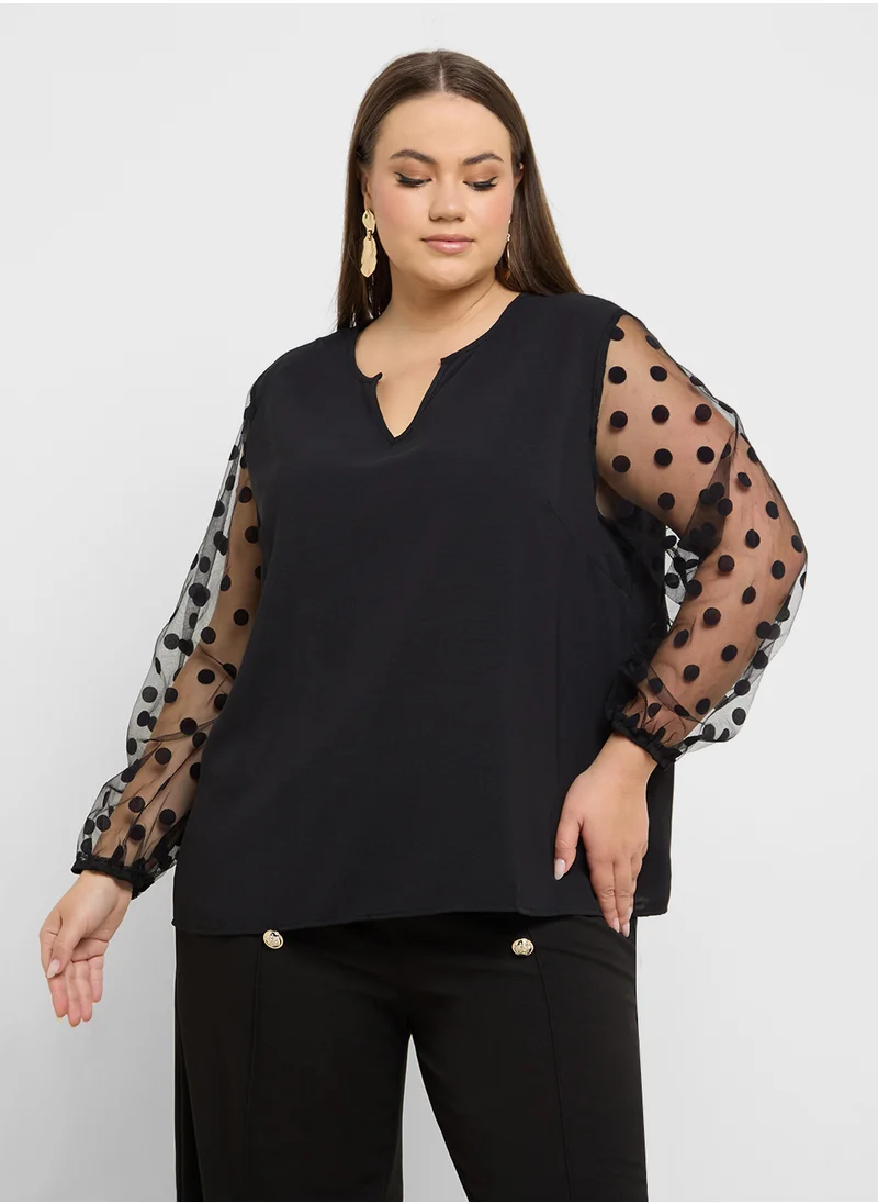 Ella Plus Top With Sheer Sleeves