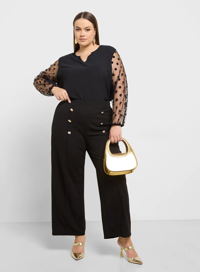 Ella Plus Top With Sheer Sleeves