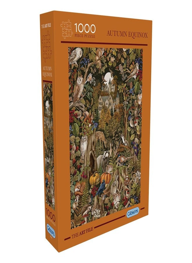Gibsons The Art File Autumn Equinox 1000 Piece Jigsaw Puzzle – Made in America – Woodland Castle & Wild Animals Artwork – Sustainable Puzzle for Adults & Teens - Image 1