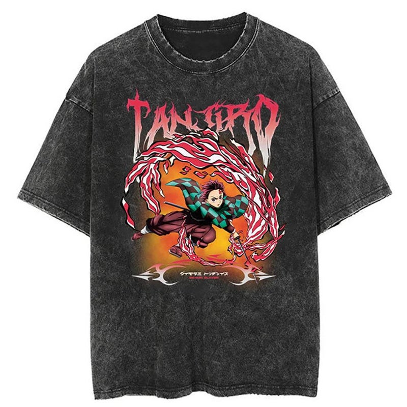 Anime T-Shirt Vintage Washed T-Shirt Men Unisex High Street 20 - Image 1