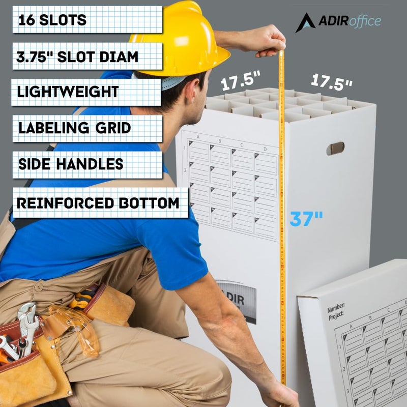 Adir Corp. Adir Cardboard Roll File Storage Organizer - Vertical File Sorter - Blueprint, Poster, Plans, Gift Wrap, And Map Holder Station-16 Slots (for Rolls up to 37 Inches Long) - Image 3