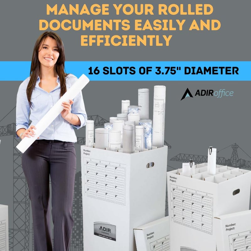 Adir Corp. Adir Cardboard Roll File Storage Organizer - Vertical File Sorter - Blueprint, Poster, Plans, Gift Wrap, And Map Holder Station-16 Slots (for Rolls up to 37 Inches Long) - Image 2
