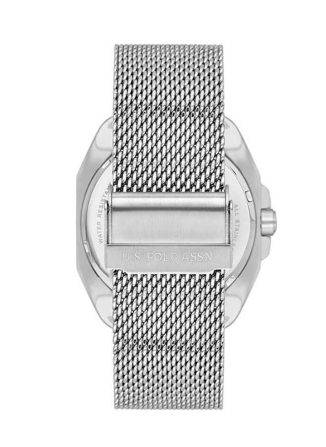 U.S. Polo Assn. - U.S. Polo Assn. Crossing 43.50mm Men's Watch with Bold Blue Skeleton Dial and Stylish Milanese Mesh Band - Modern Elegance Personified - Image 1