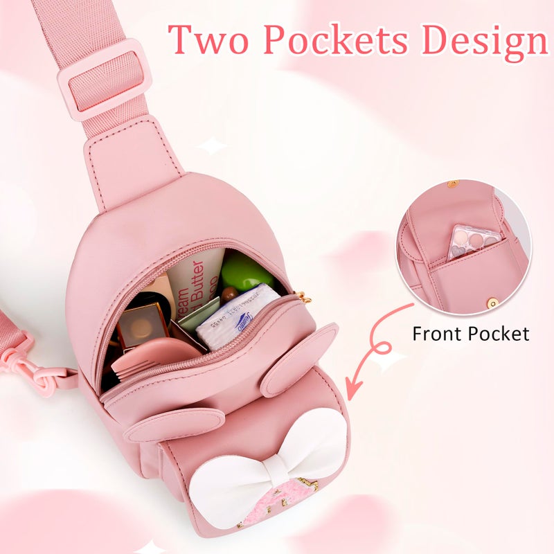 CLOUDWINGS Valentines Day Gifts for Kids, Personalized Birthday Gift for Girls Initial Sling Bag, Small Adjustable Crossbody Bag Cute Purse for 3-8 Years Old Kids (Pink, A) - Image 4